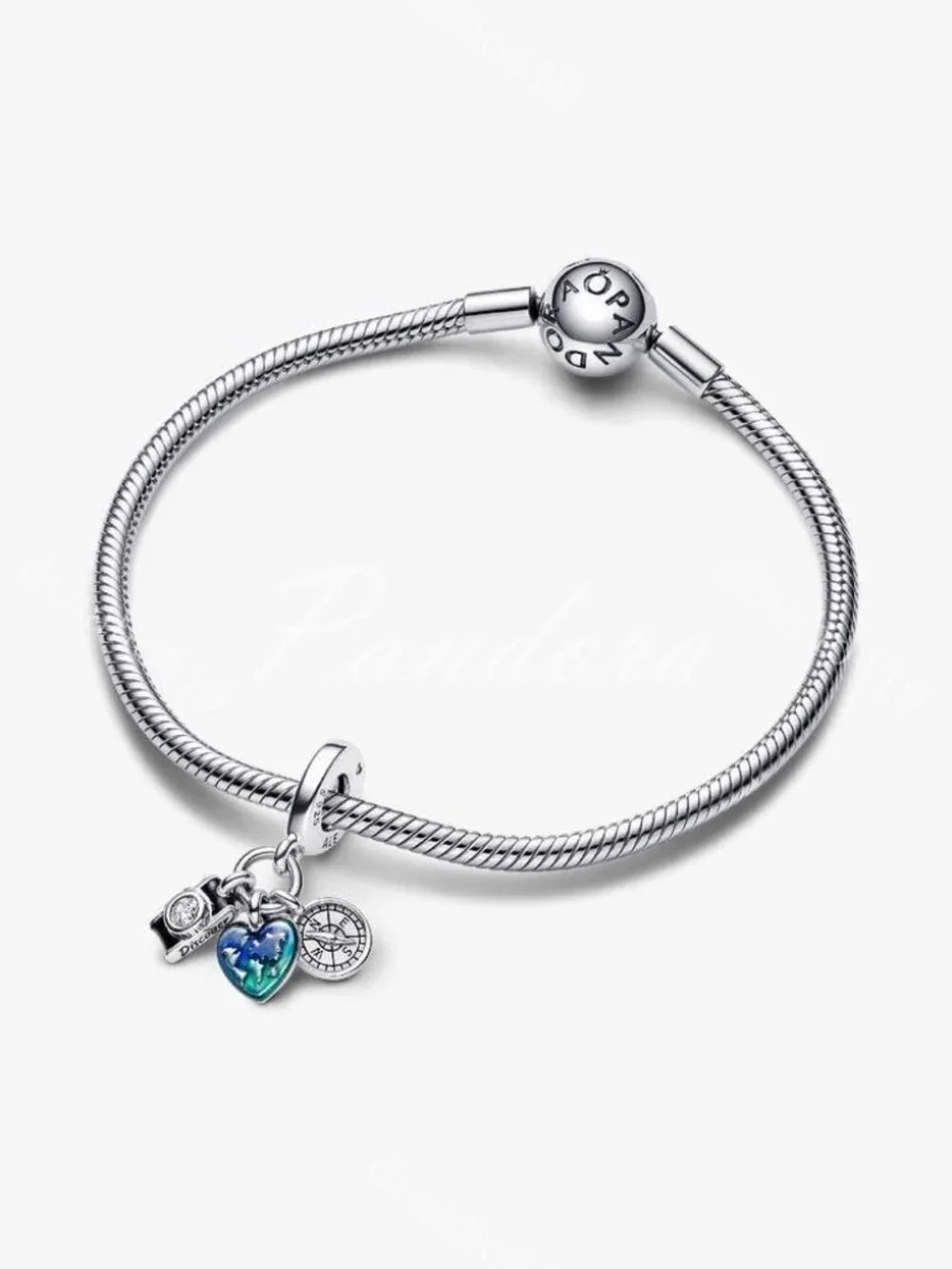 Pandora Camera, Heart & Compass Triple Dangle Charm